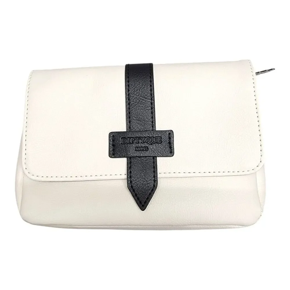 Diptyque Qatar Airways Amenity Bag Pouch Clutch White Faux Leather Makeup Case
